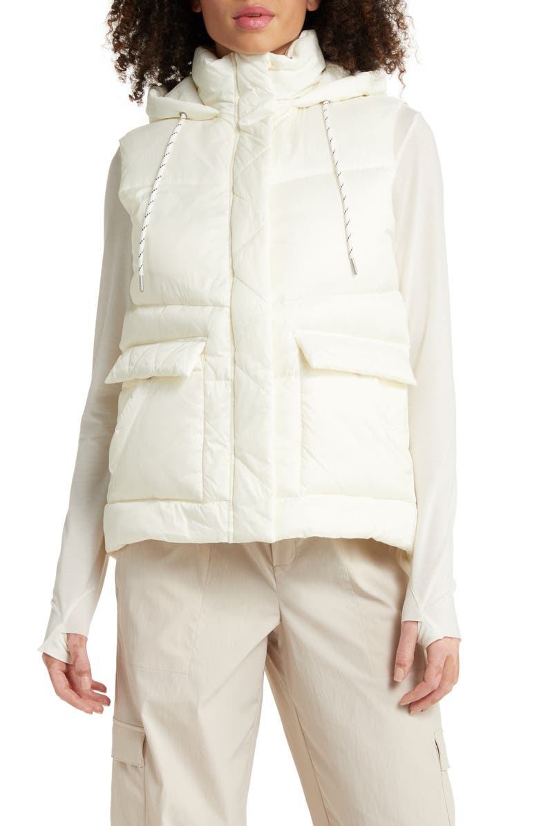 Zella Quilted Hooded Cocoon Vest, Alternate, color, Ivory Egret