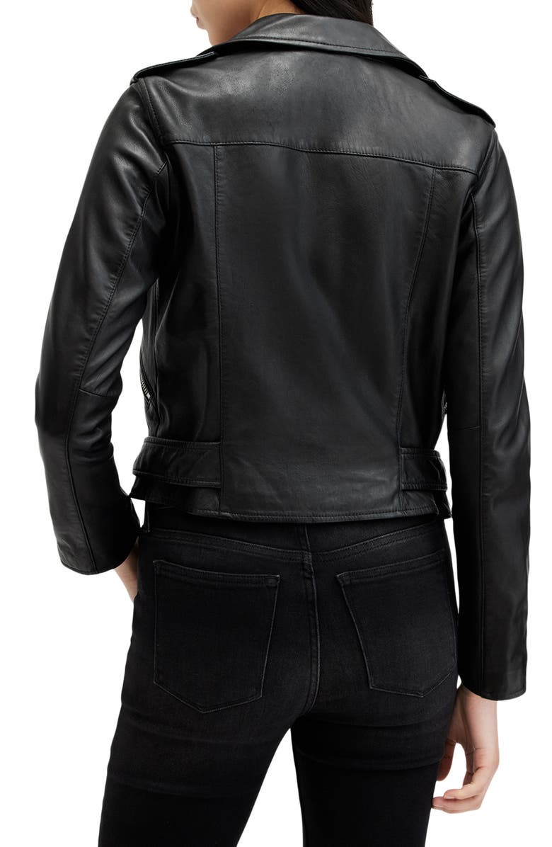 AllSaints Balfern Leather Biker Jacket, Alternate, color, Black/ Silver