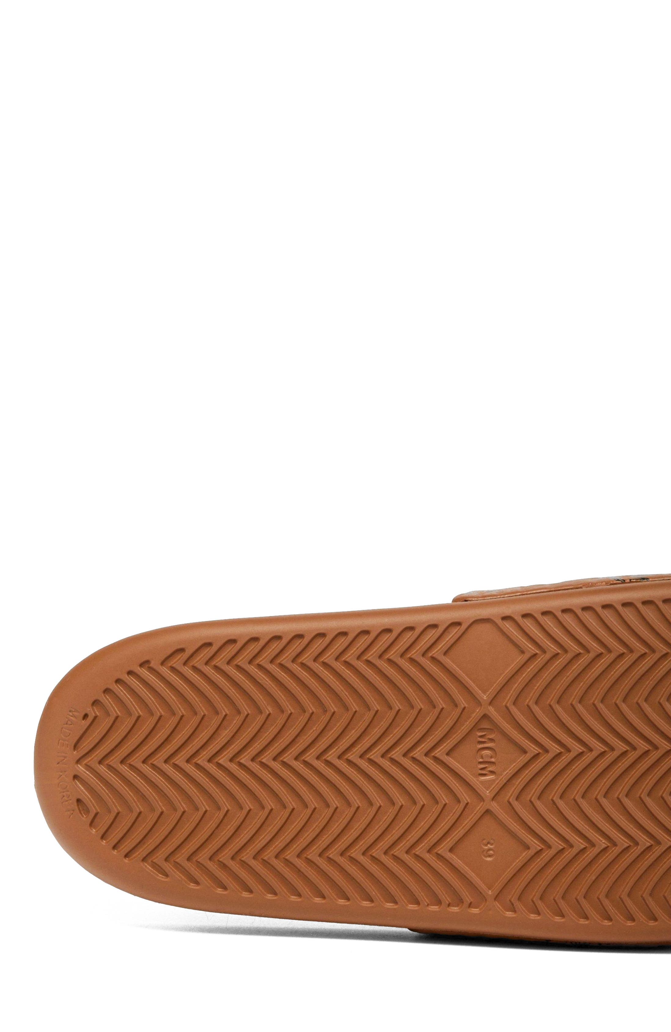 MCM Women's Monogram Print Rubber Slides, Alternate, color, Cognac