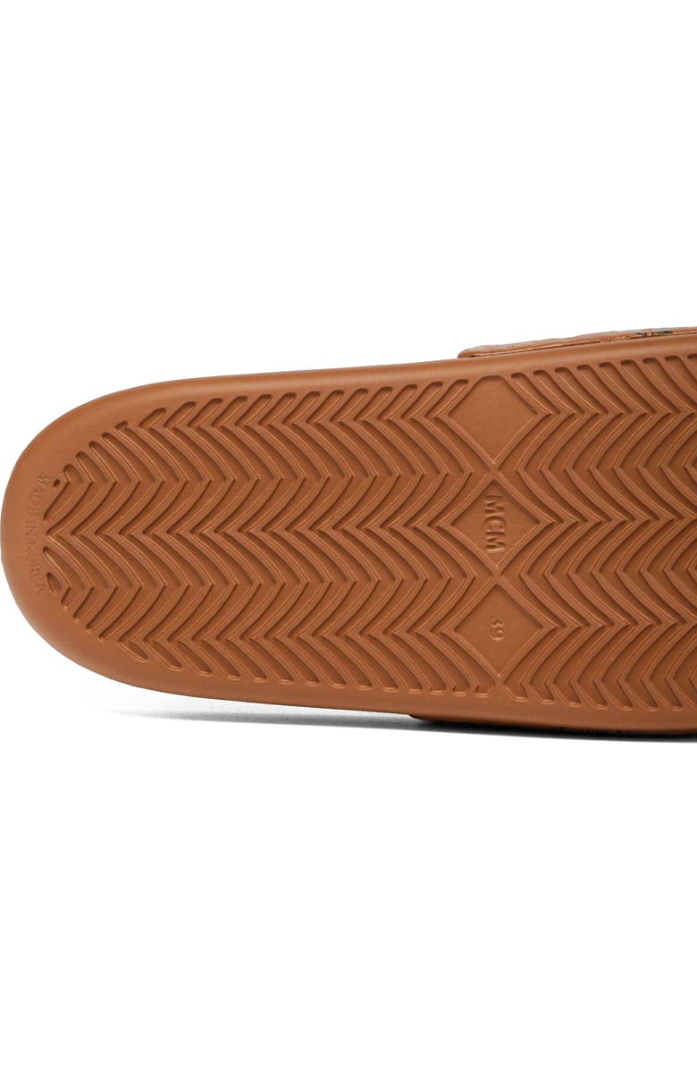 MCM Women's Monogram Print Rubber Slides, Alternate, color, Cognac