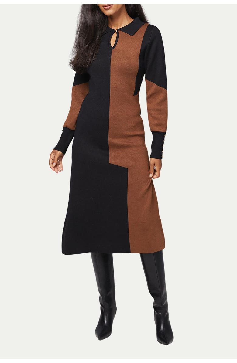 Wallis Colour Block Collared Knitted Dress, Alternate, color, Black