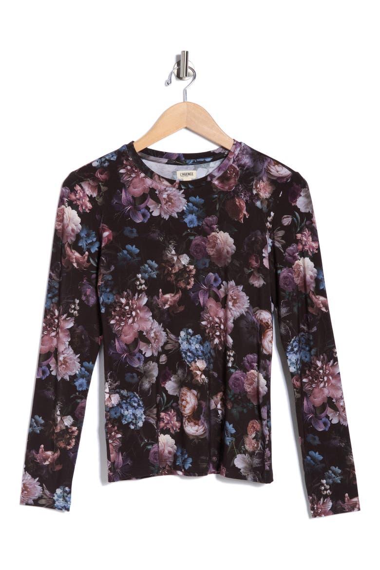 Tess Print Long Sleeve Jersey Top, Alternate, color, BLACK MULTI VINTAGE OIL FLOWER