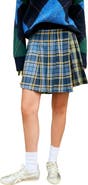 NEXT Mixed Plaid Pleated Cotton Faux Wrap Miniskirt