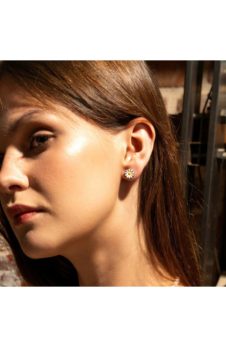 Spero London Enamel Daisy Stud Sterling Silver Earrings, Alternate, color, Silver