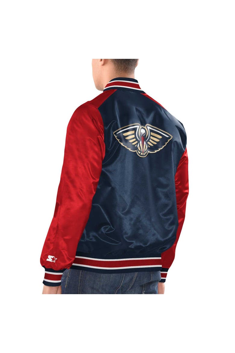 Men's Starter Navy/Red New Orleans Pelicans Renegade Satin Full-Snap Varsity Jacket, Alternate, color, Navy