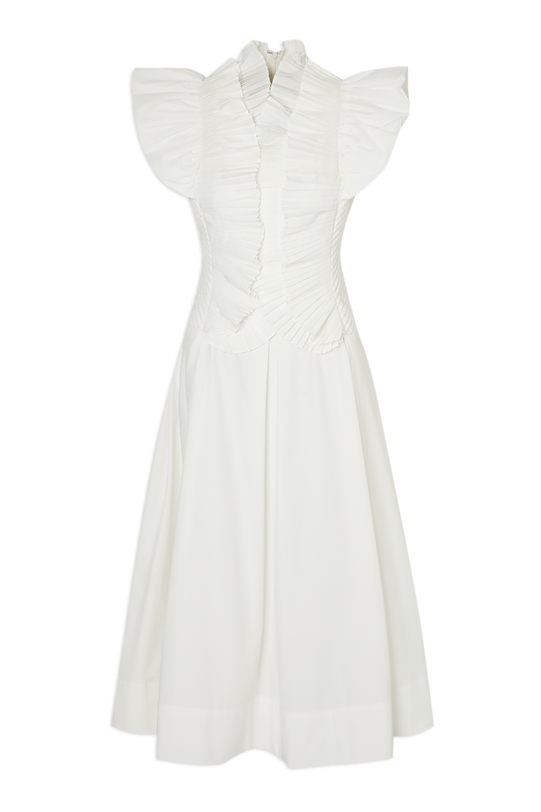 Pleated Ruffle Sleeve Woven Midi Dress, Alternate, color, Ivory