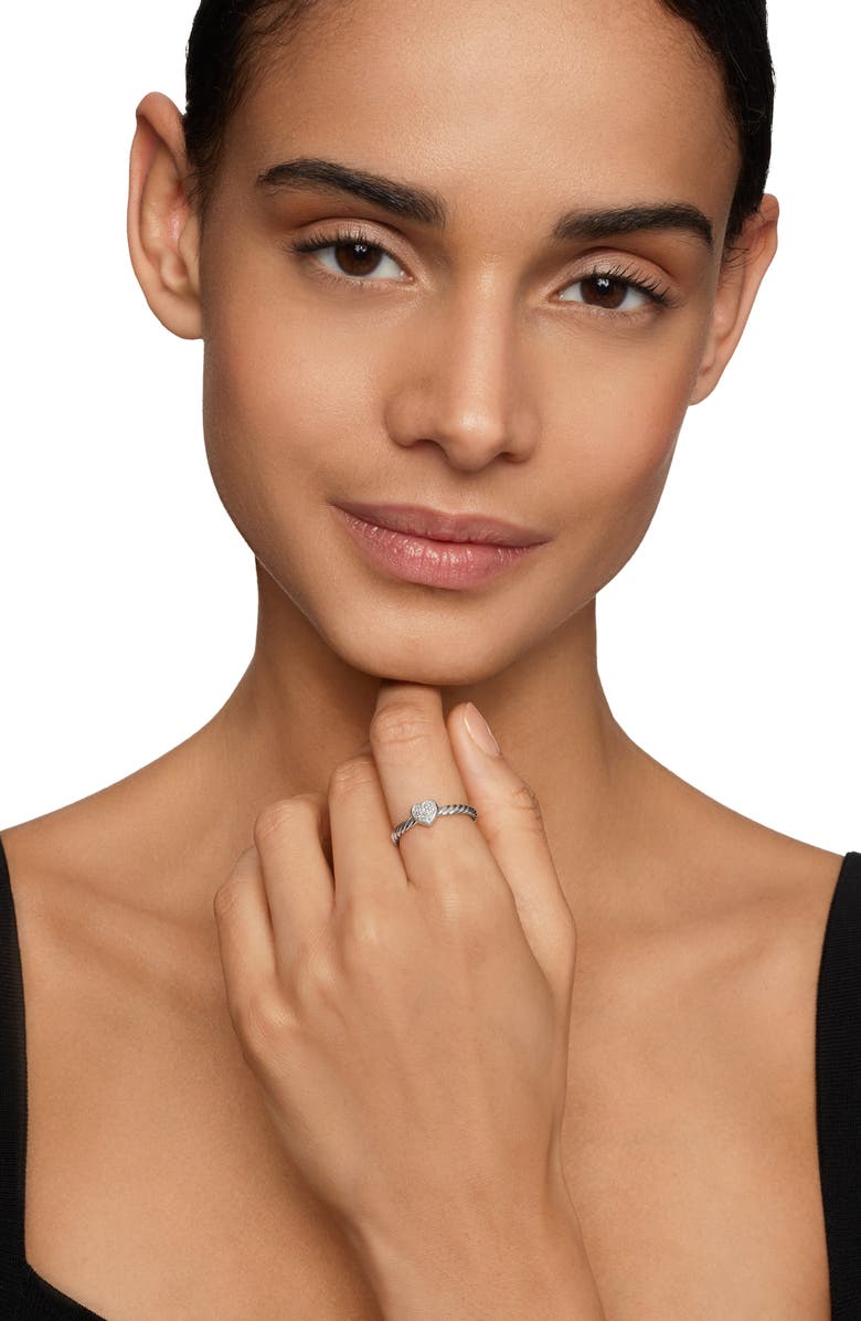 David Yurman Cable Collectibles Pavé Diamond Heart Ring, Alternate, color, Diamond