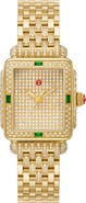 MICHELE Deco Mid Diamond Pavé & Tsavorite Bracelet Watch, 29mm x 31mm