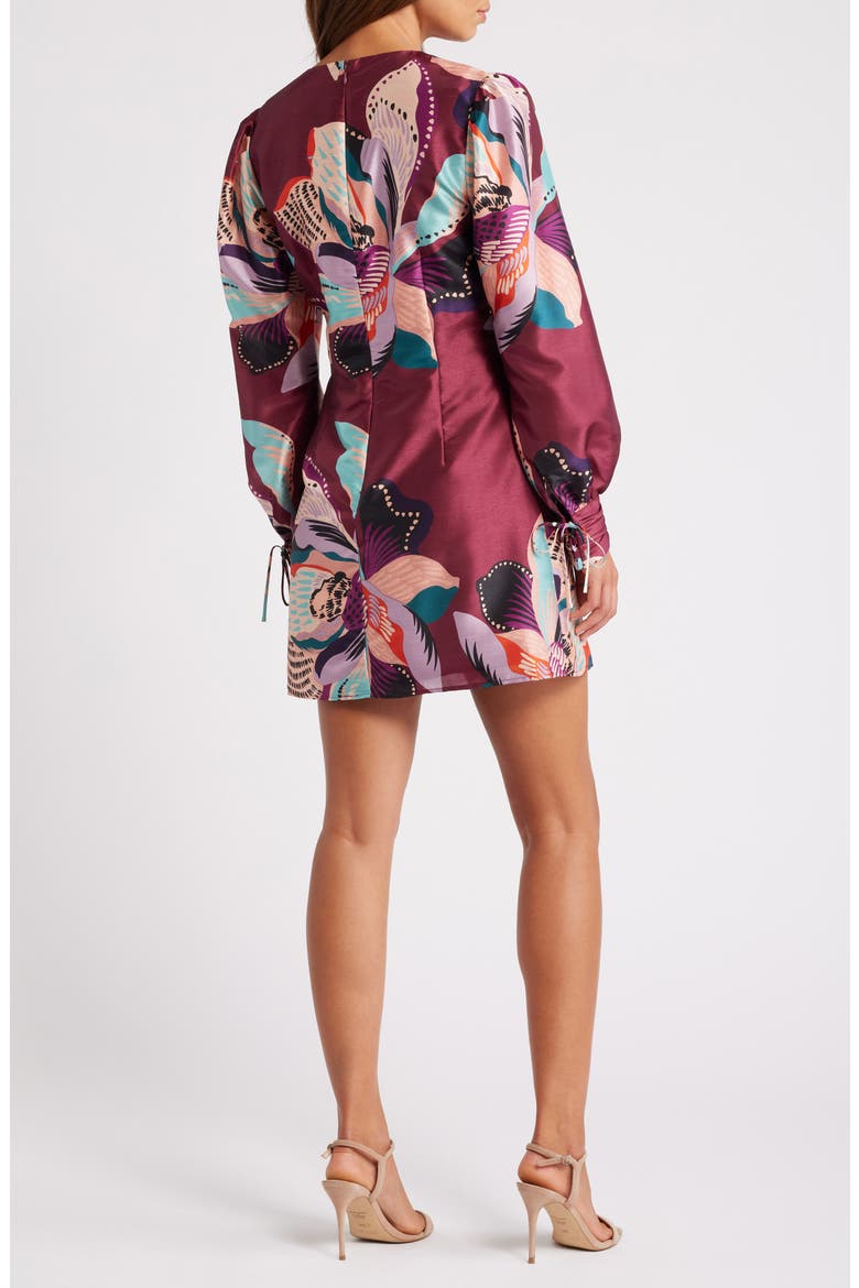 Puff Shoulder Long Sleeve Minidress, Alternate, color, PLUM FLORAL