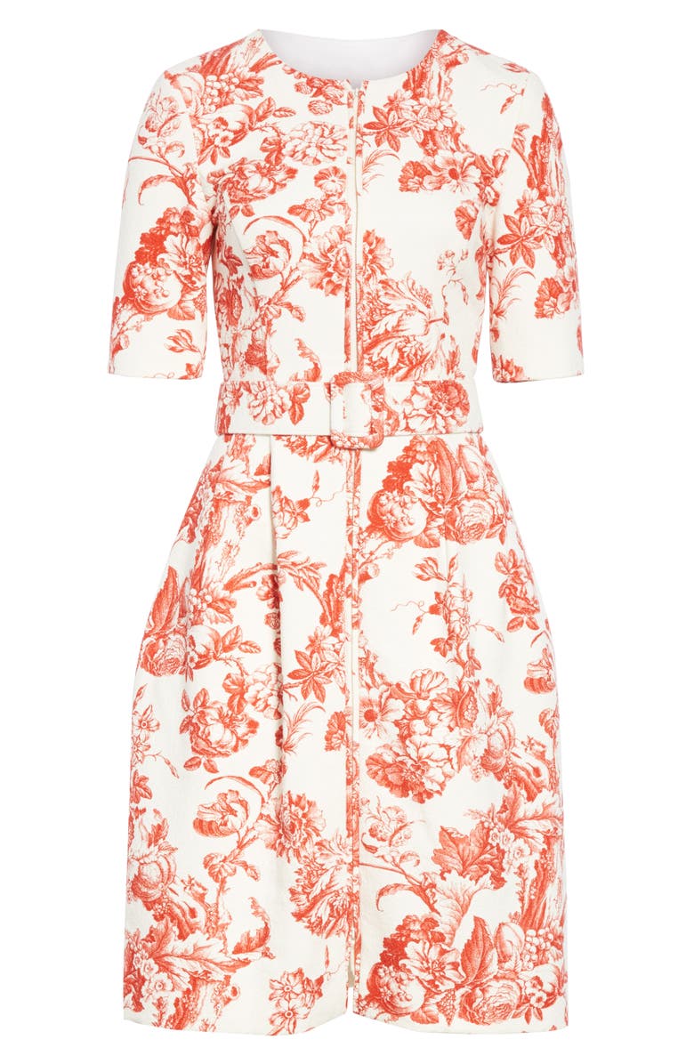 Oscar de la Renta Toile Print Belted Zip Front Dress, Alternate, color, 