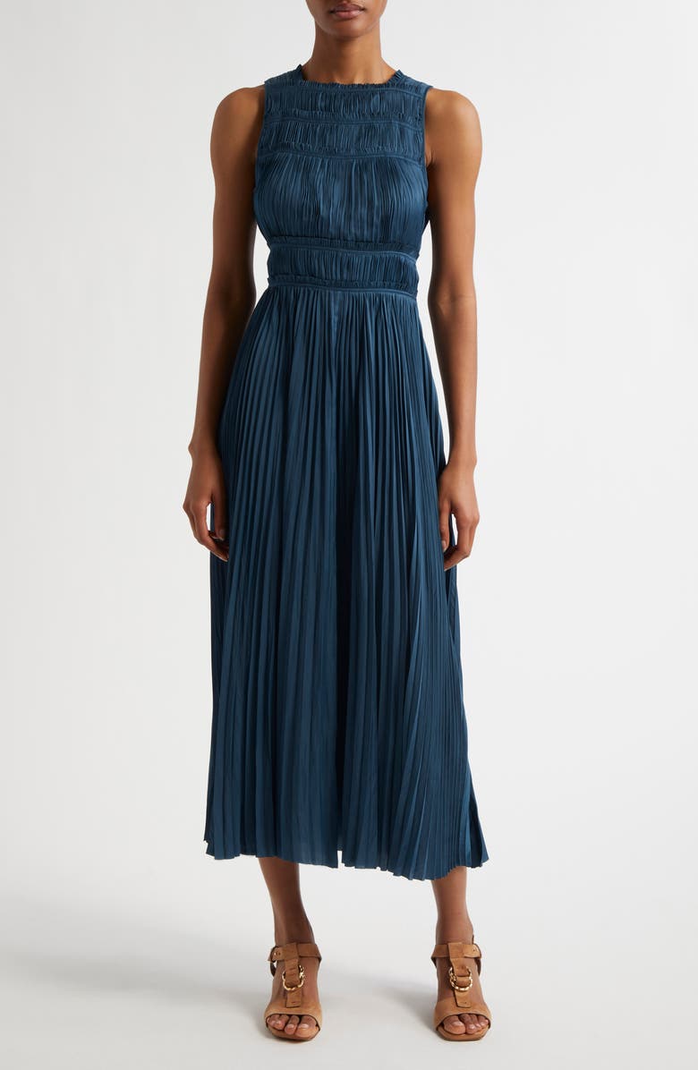 Ulla Johnson Elle Plissé Satin Dress, Main, color, 