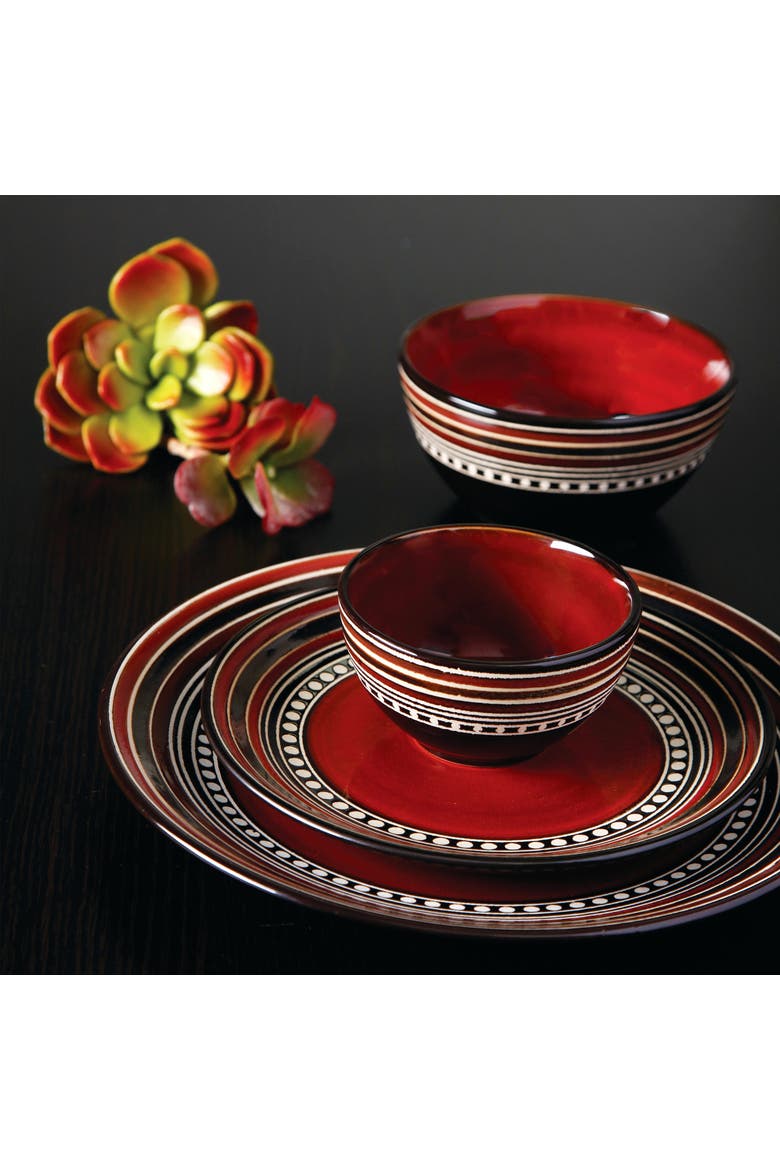 16 Piece Double Bowl Dinnerware Set - Red, Alternate, color, Red