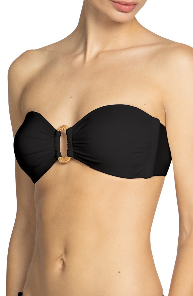 Robin Piccone Margot Ring Bandeau Bikini Top, Alternate, color, Black
