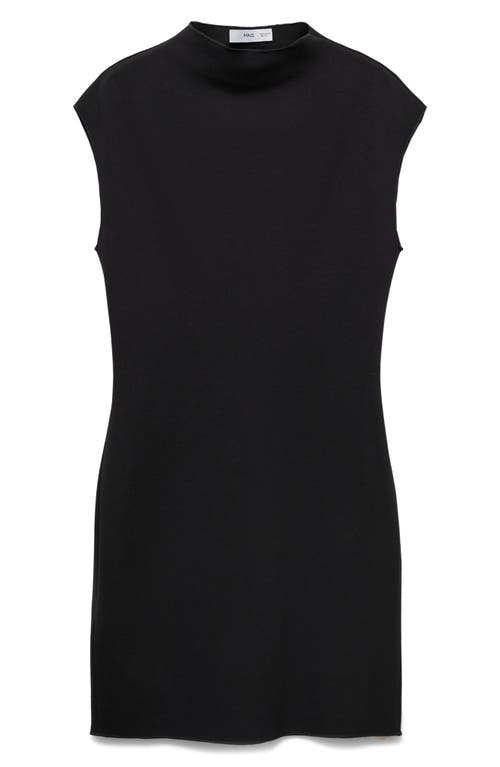 Mango Perkins Mock Neck Knit Minidress In Black