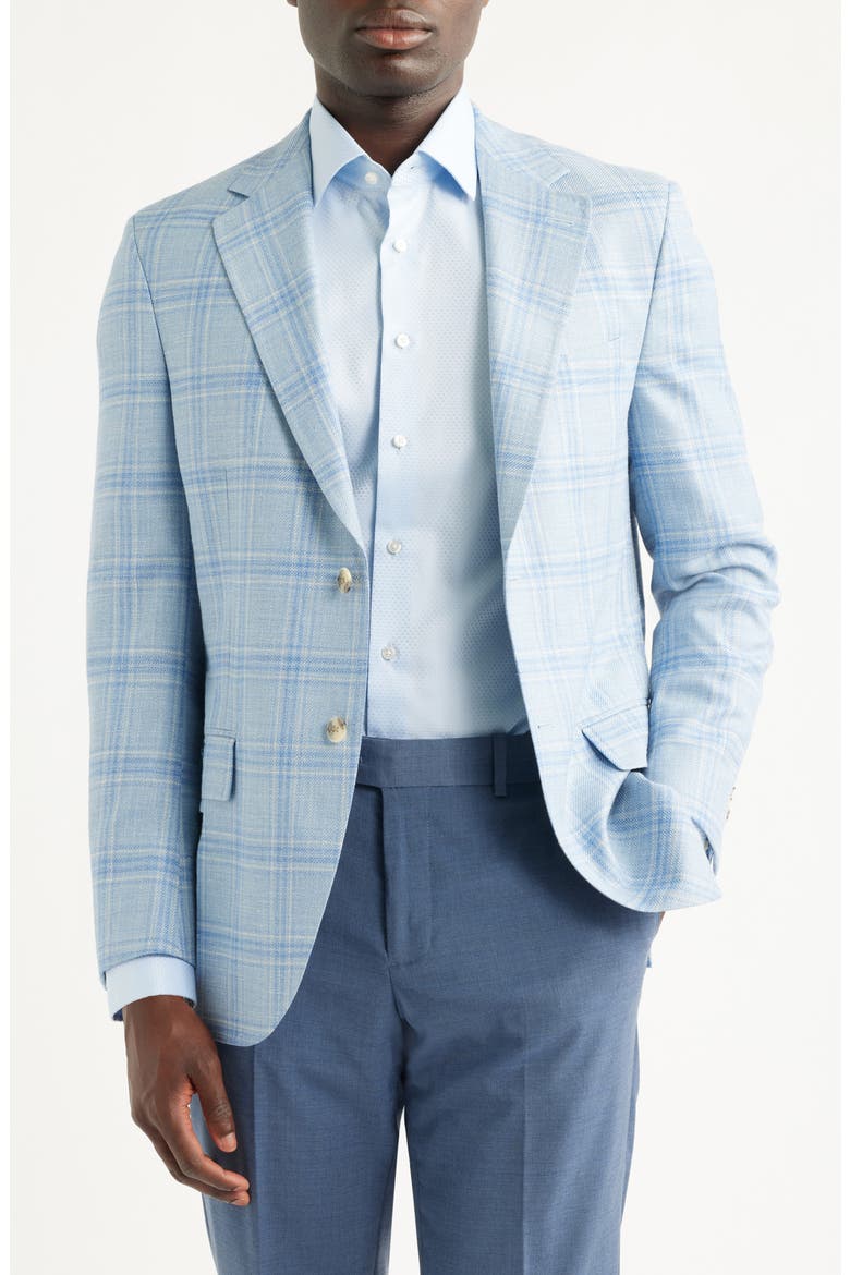 Hyperlight Soft Light Blue Plaid Wool & Silk Blend Sport Coat, Main, color, LIGHT BLUE