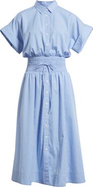 SPANX® Stripe Smocked Waist Cotton Midi Dress