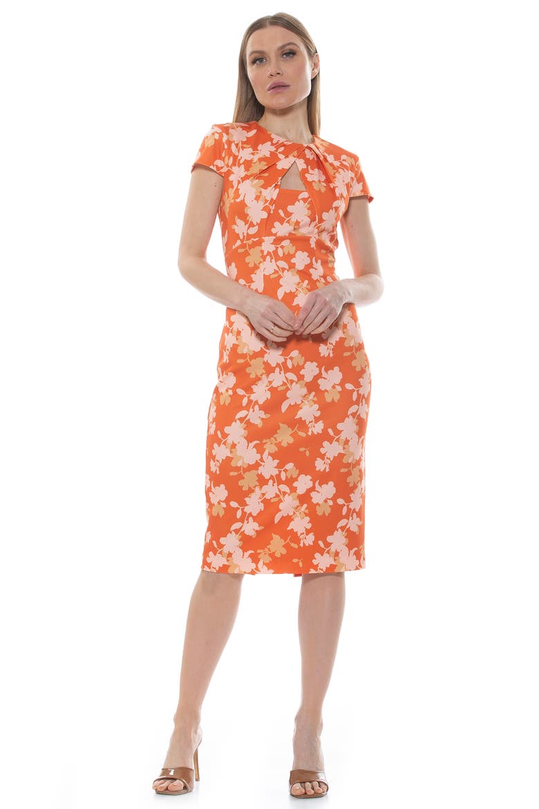 Janine Crewneck Draped Midi Sheath Dress, Alternate, color, NEUTRAL FLORAL