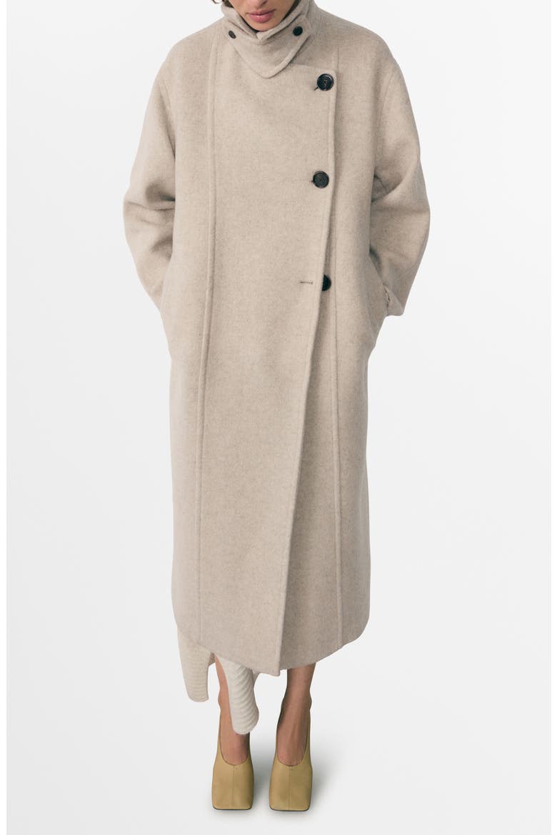 Asymmetric Double Breasted Wool Blend Coat, Main, color, ECRU