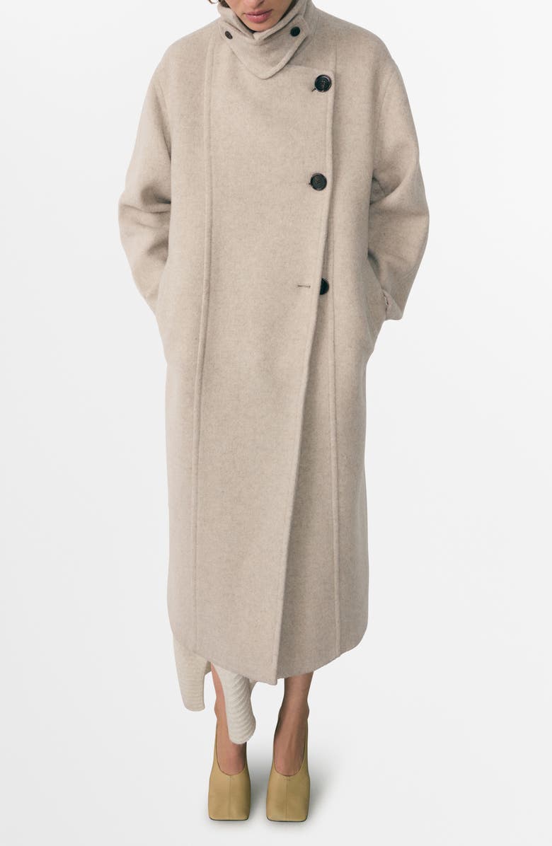 MANGO Asymmetric Double Breasted Wool Blend Coat, Main, color,