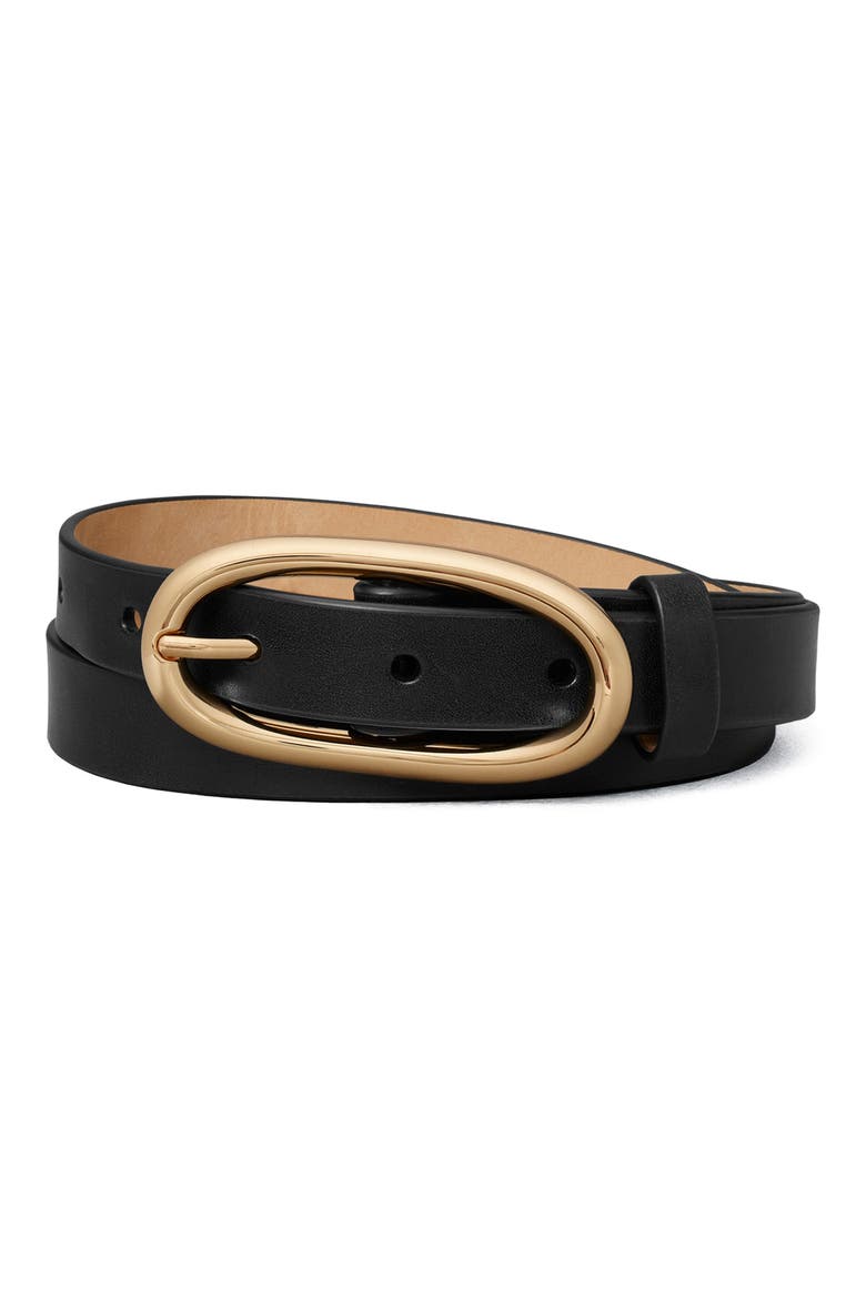 Large Pierced Leather Buckle Belt, Main, color, BLACK/ GOLD