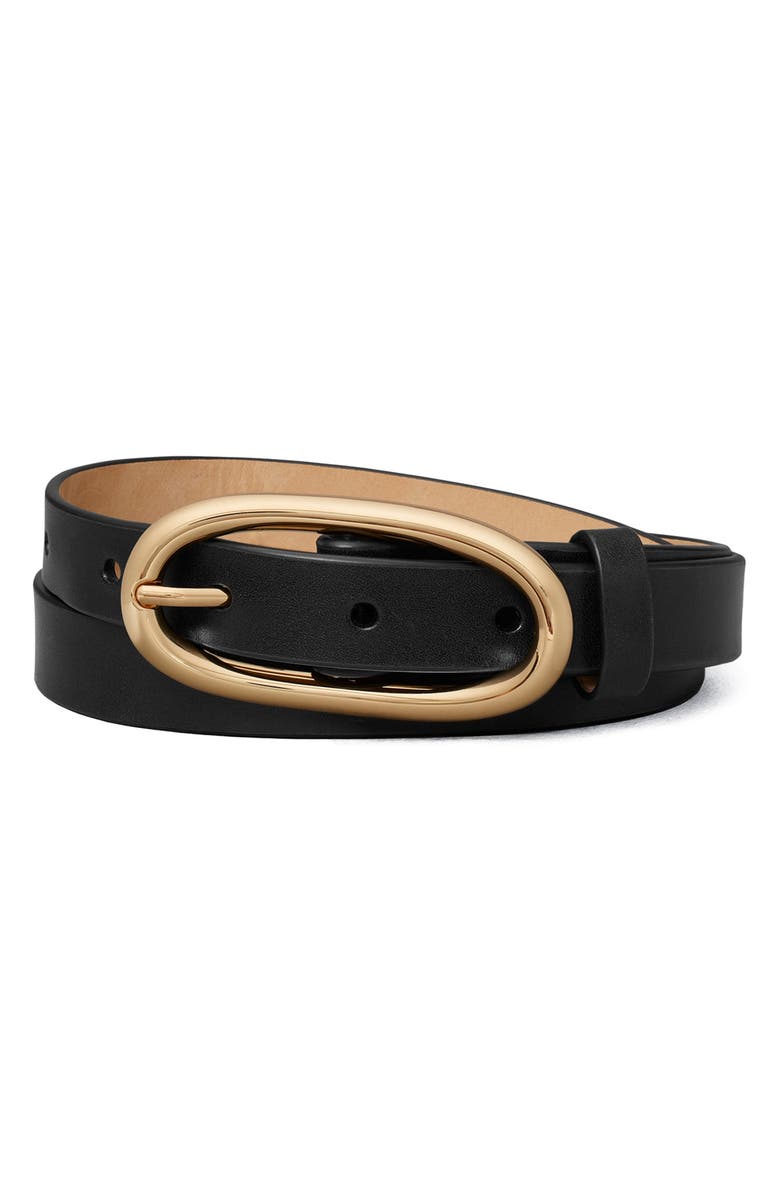 Tory Burch Large Pierced Leather Buckle Belt, Main, color, Black/ Gold