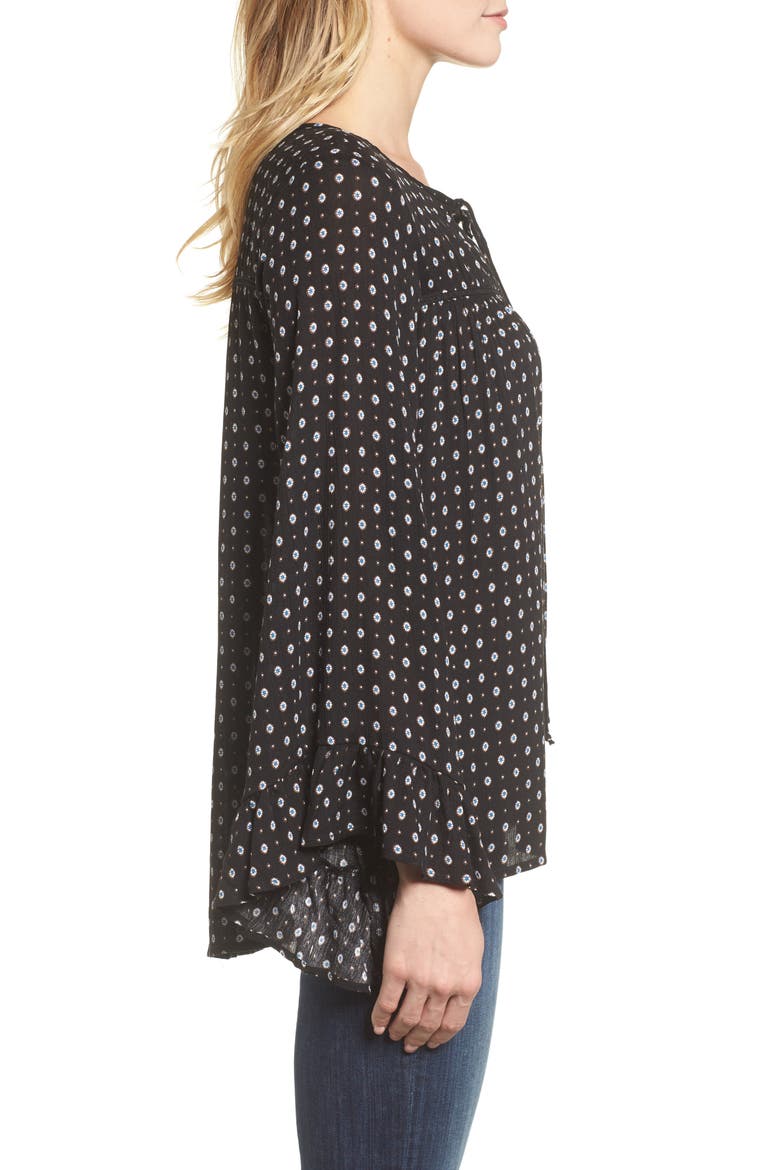 Floral Print High/Low Peasant Blouse, Alternate, color, BLACK COMBO