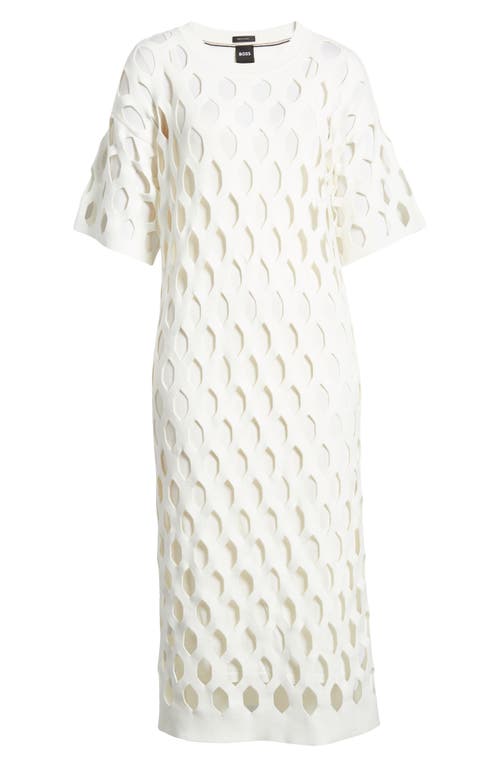 Hugo Boss Open-structured Dress With Inner Slip And Short Sleeves In Soft Cream