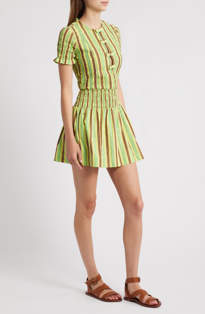 Damson Madder Saffy Smocked Stripe Organic Cotton Minidress, Alternate, color, Lime