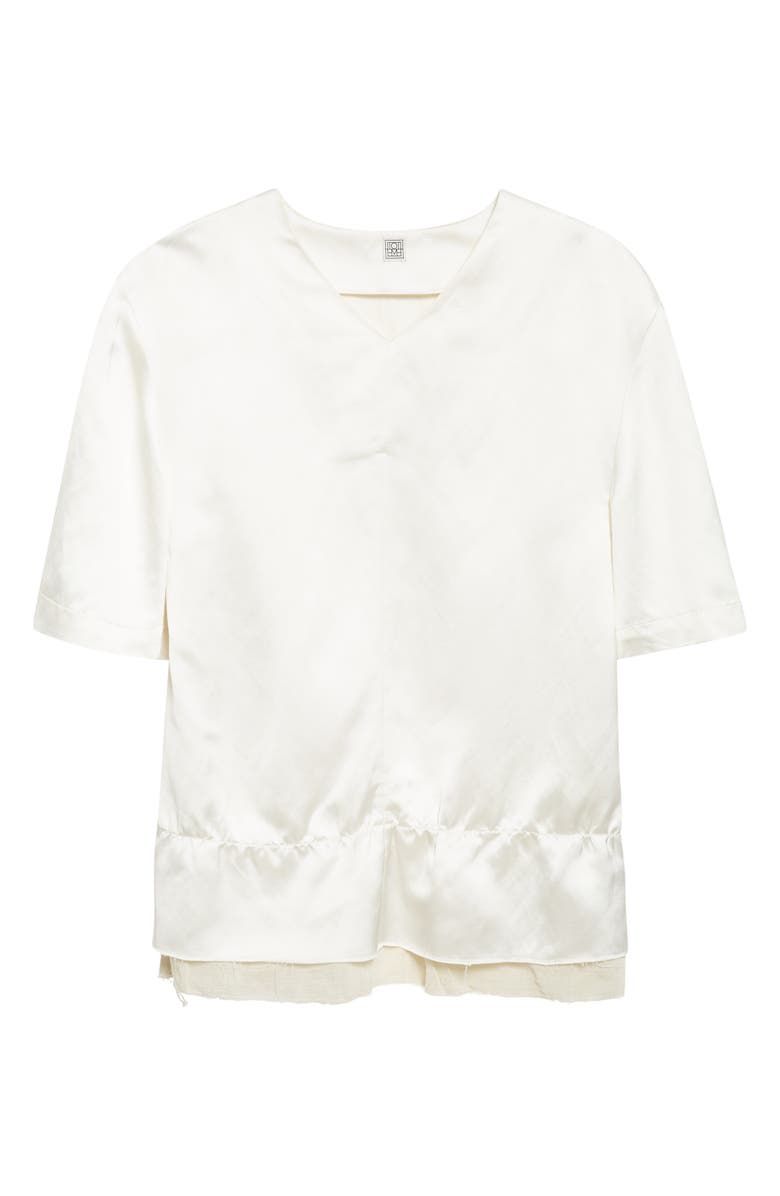 TOTEME V-Neck Satin Pullover Top, Alternate, color, White