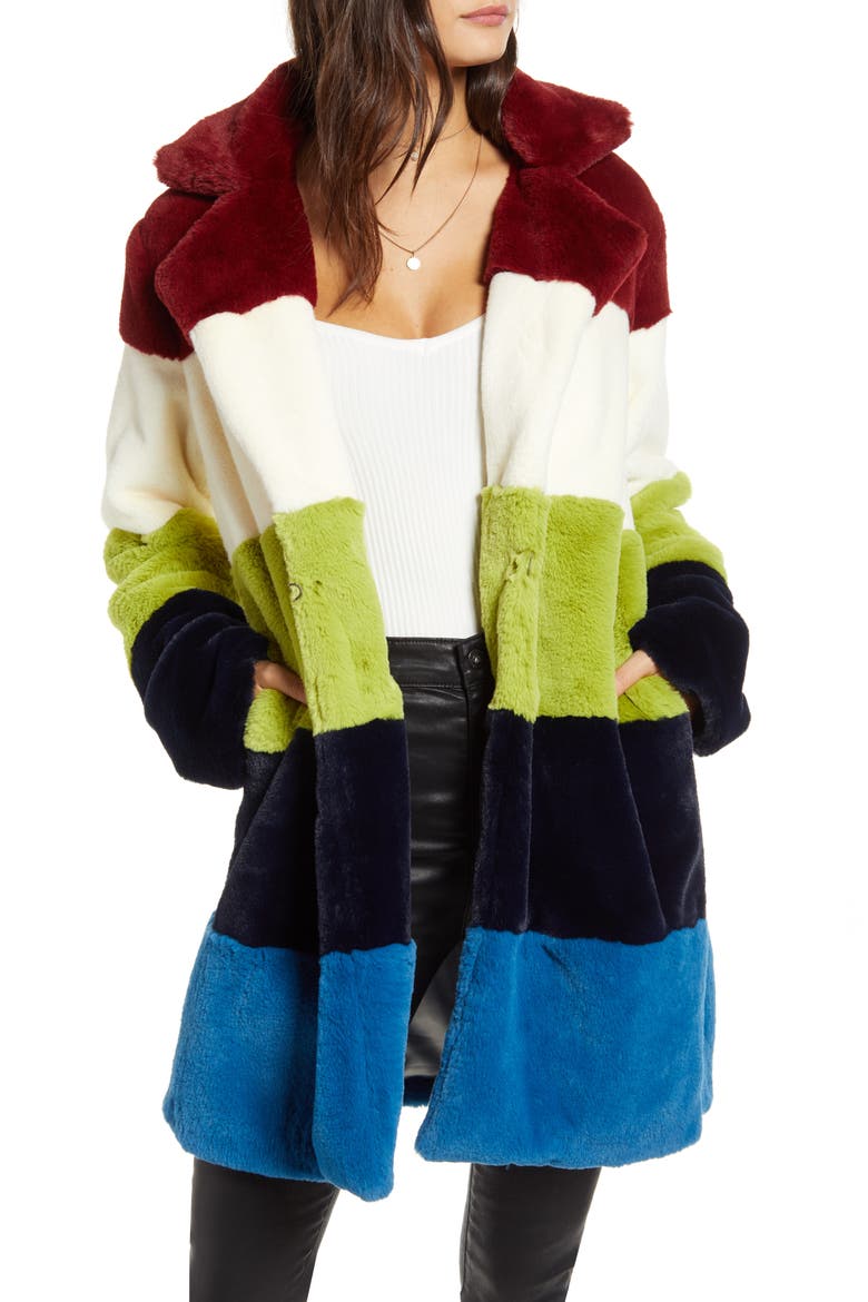 Super Nova Colorblock Faux Fur Jacket, Main, color, SUPER NOVA