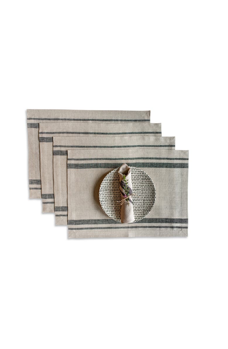Solino Home Linen Placemats - French Stripe, 14" x 19", Main, color, Black And Natural