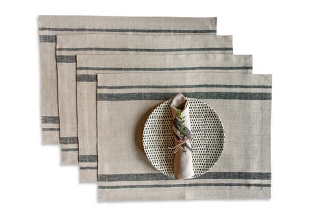 Linen Placemats Set of 4, 14 x 19 Inch for Dining Table, Holiday and Everyday Table Decor - French Stripe