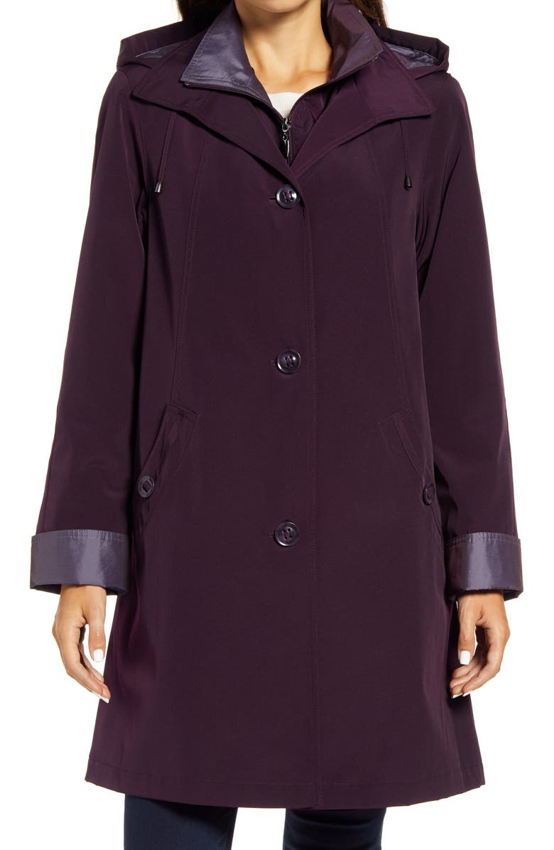 Gallery Water Resistant Hooded Rain Jacket, Alternate, color, Blackberry