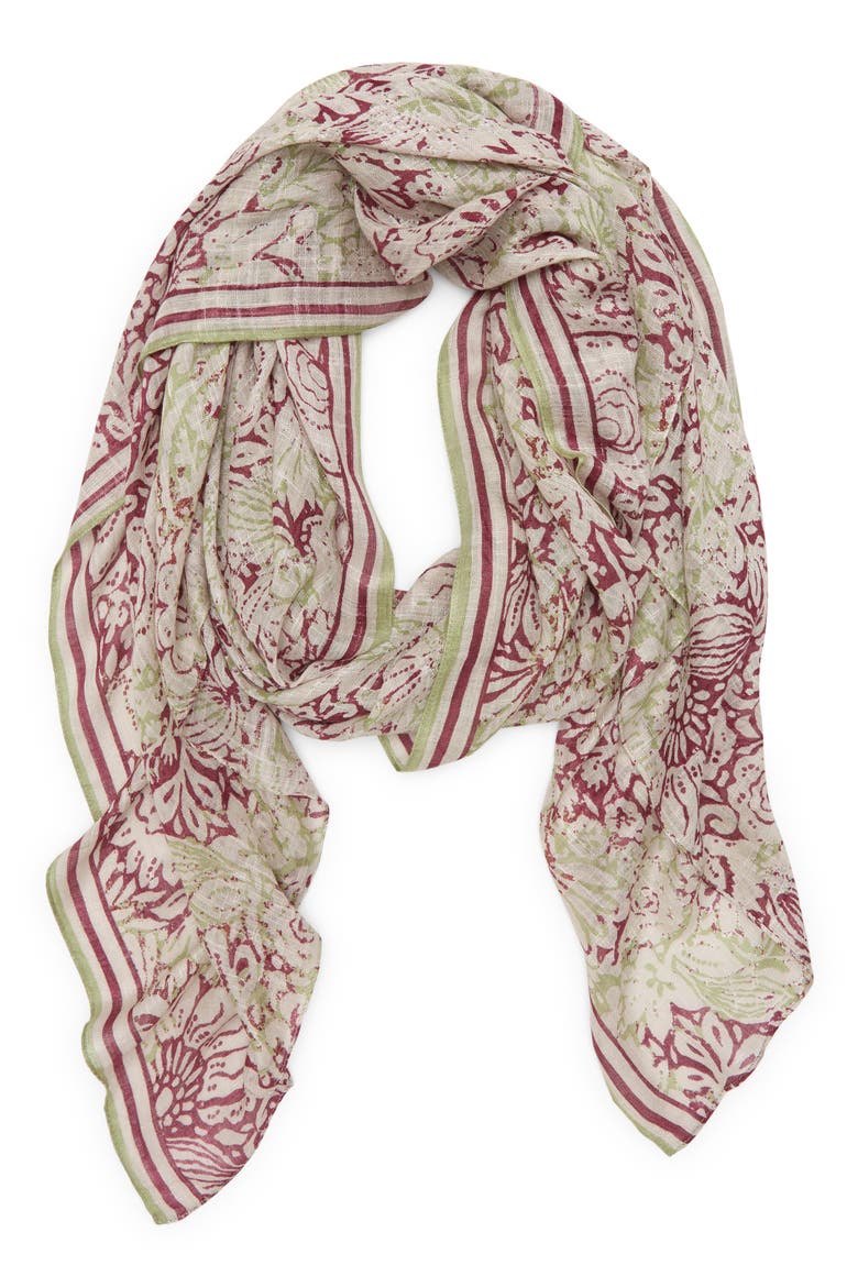 Floral Scarf, Alternate, color, BURGUNDY WOODBLOCK FLORAL