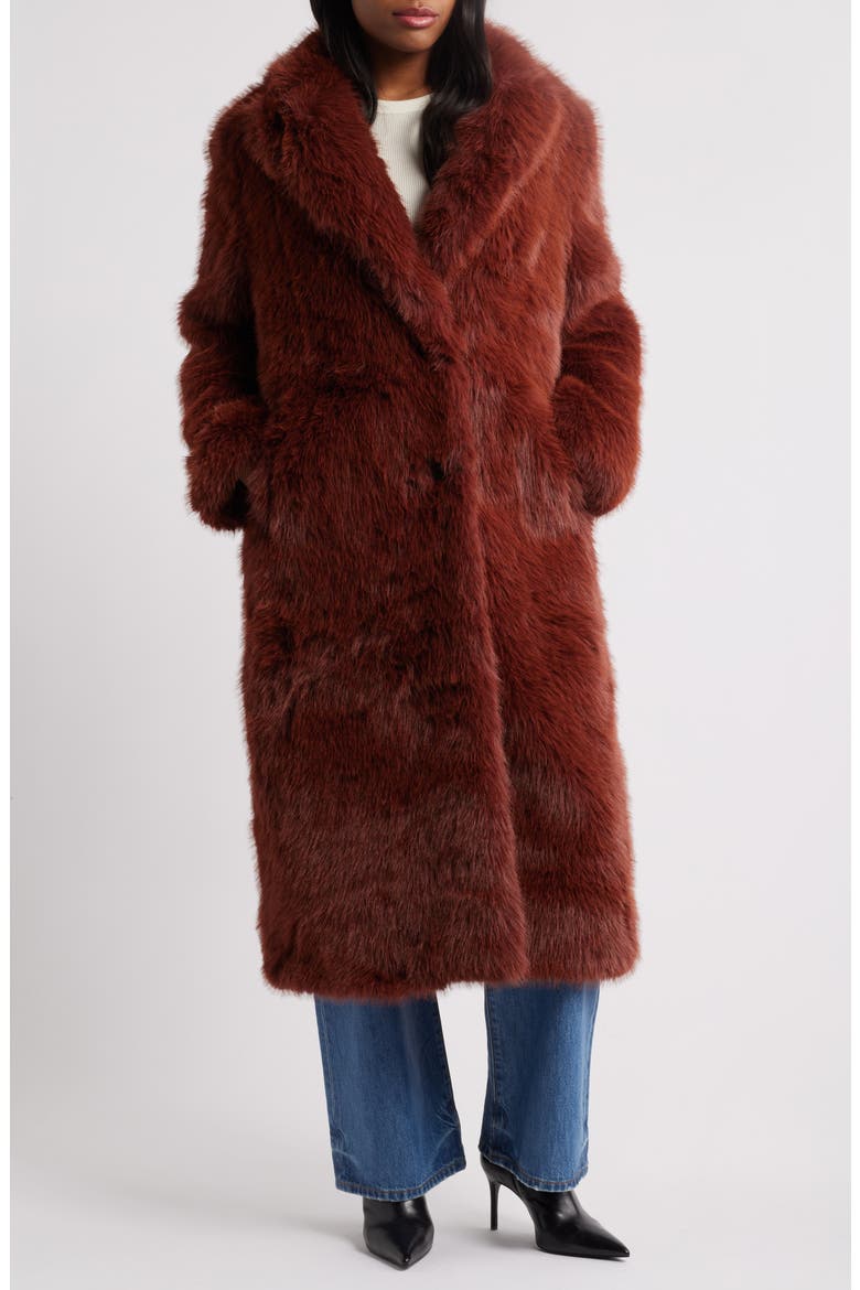 Faux Fur Longline Coat, Alternate, color, BURGUNDY