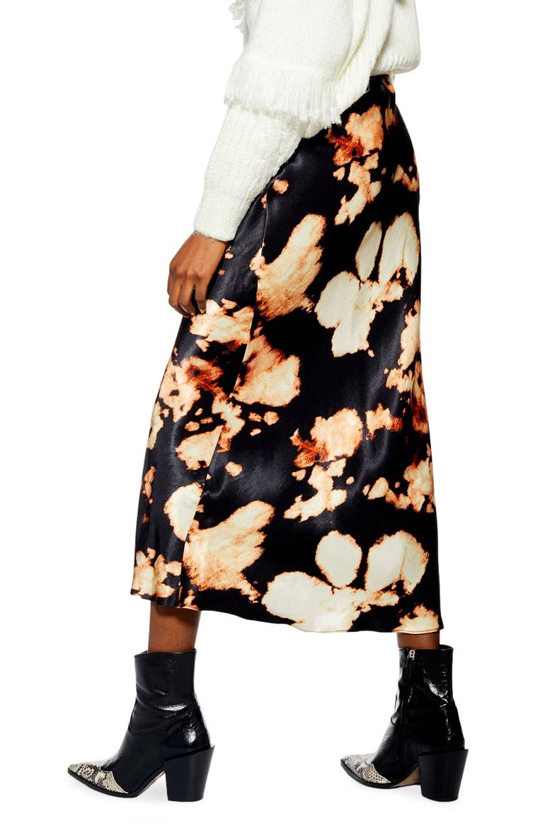 Tie Dye Bias Midi Skirt, Alternate, color, BLACK MULTI