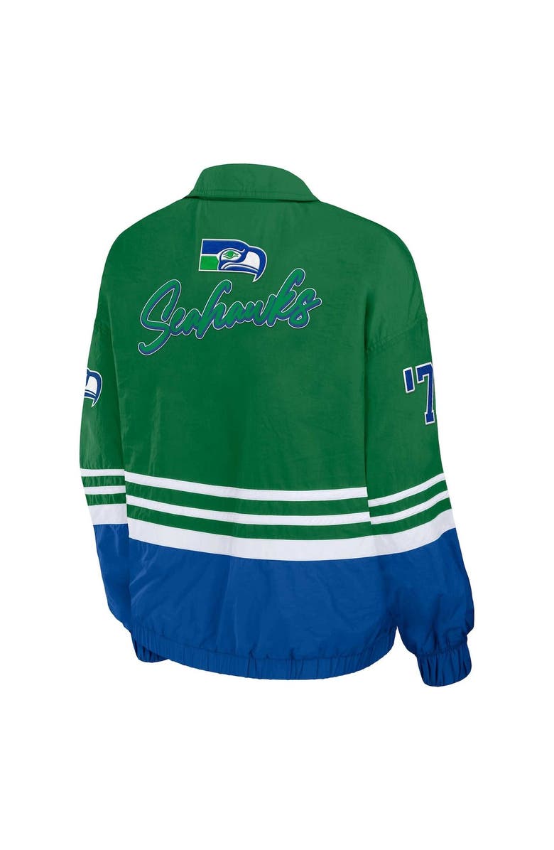 WEAR by Erin Andrews Women's WEAR by Erin Andrews Green Seattle Seahawks Vintage Throwback Windbreaker Full-Zip Jacket, Alternate, color,