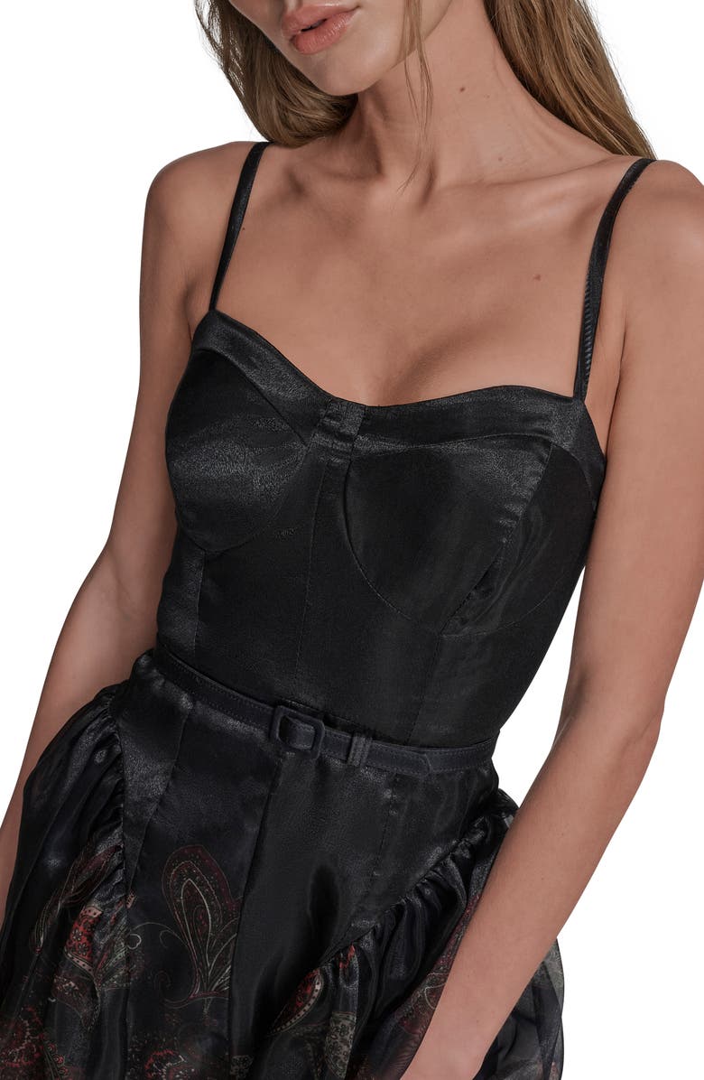 BCBG Paisley Organza Bustier Midi Dress, Alternate, color, City Indigo Multi