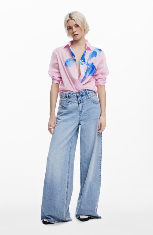 Desigual Relaxed Fit Cotton Button-up Shirt In Pink