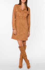 VELVET HEART Roya Faux Suede Long Sleeve Utility Dress