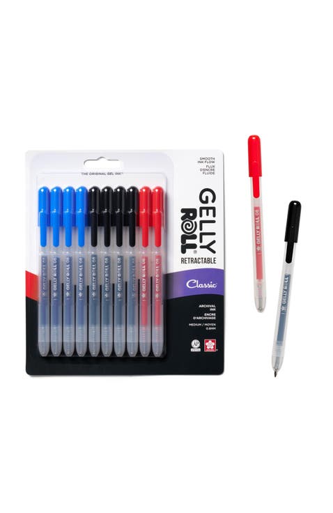 Gelly Roll Retractable Gel Pens, Black, Blue & Red, 10 Pack
