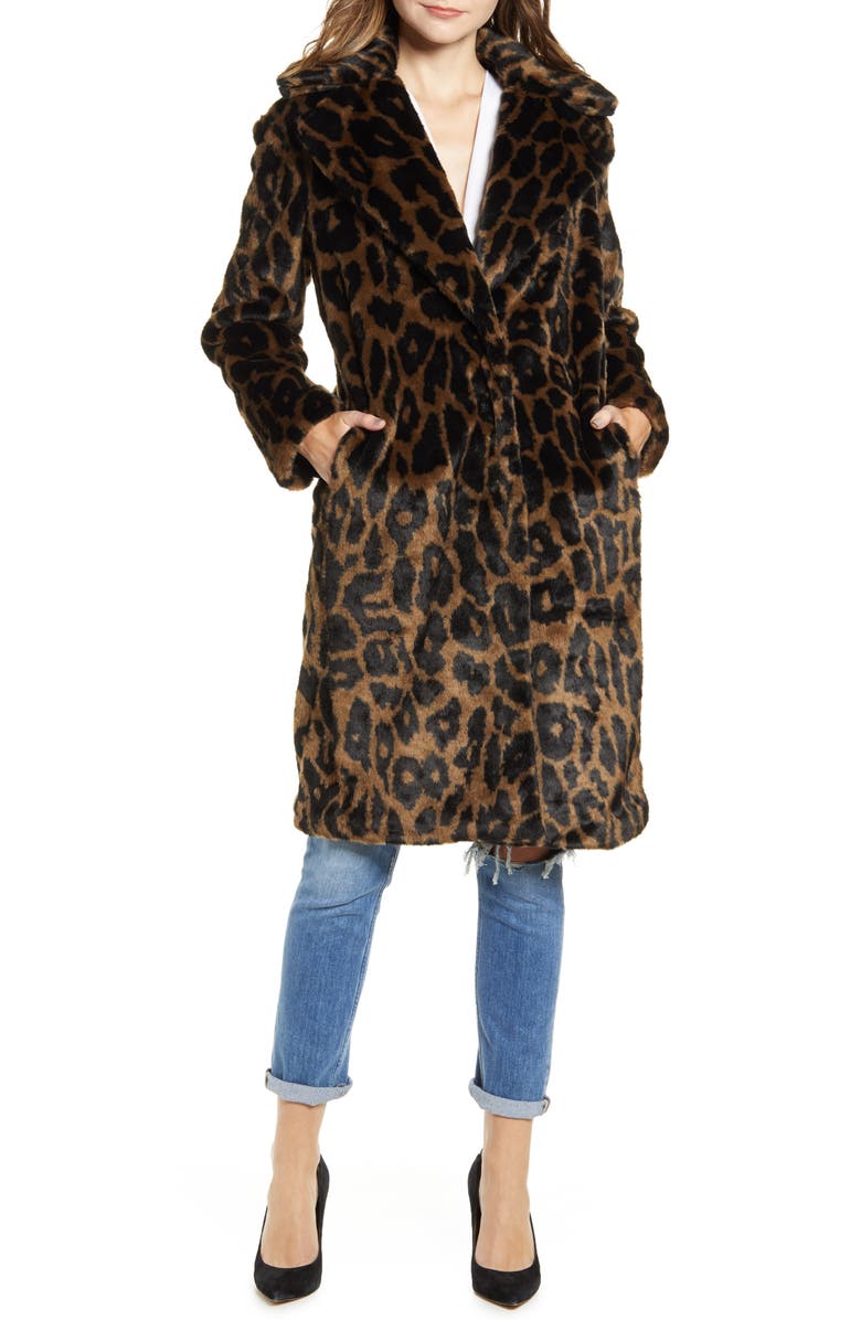 KENDALL + KYLIE Reversible Water Resistant Faux Fur Coat, Alternate, color,