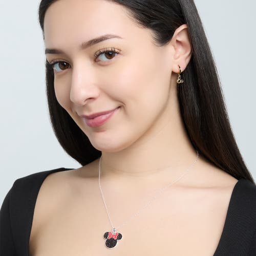 Disney Minnie Mouse Black Enamel Hoop Earrings In Metallic
