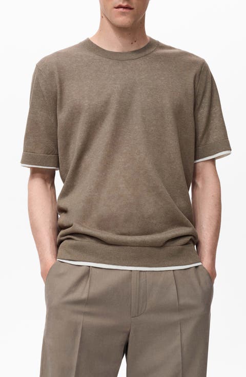 Contrast Trim Cotton Blend T-Shirt