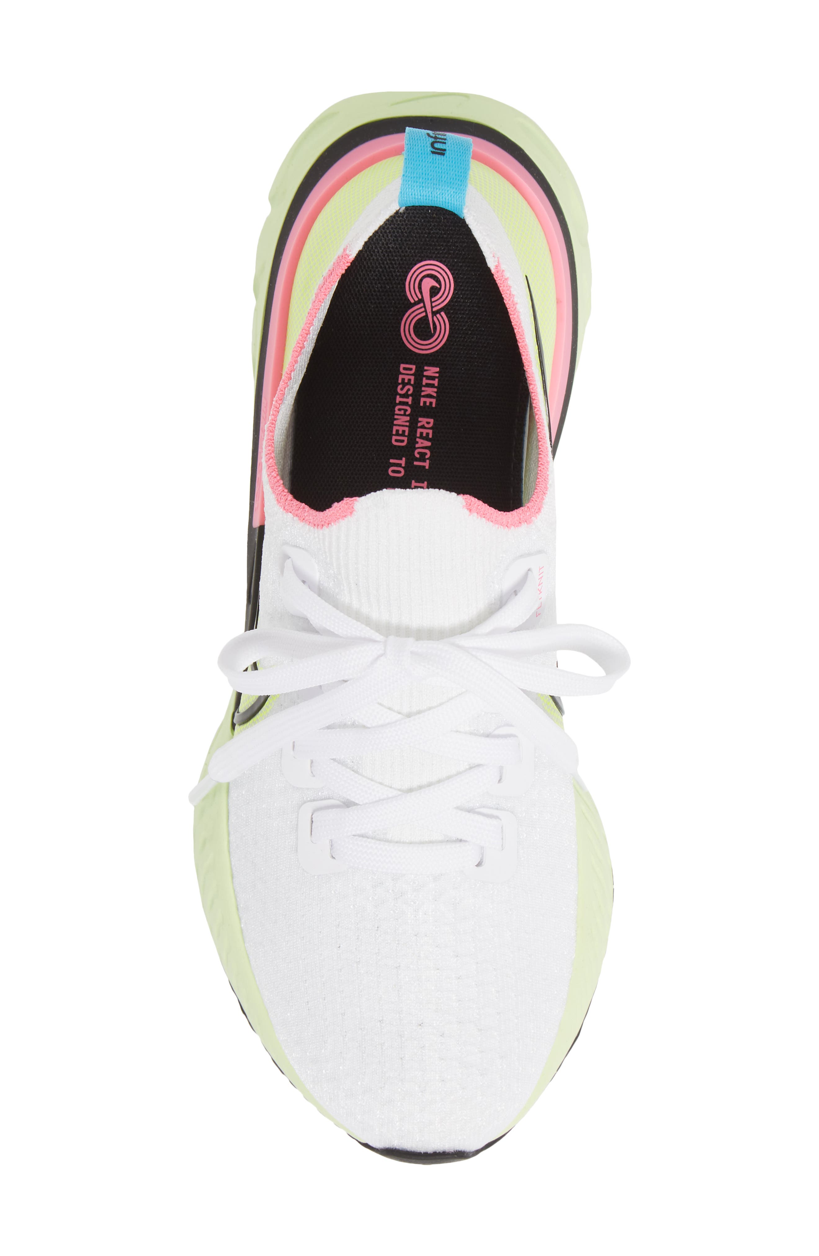 React Infinity Run Flyknit Running Shoe, Alternate, color, WHITE/ BLACK-VOLT-PINK GLOW