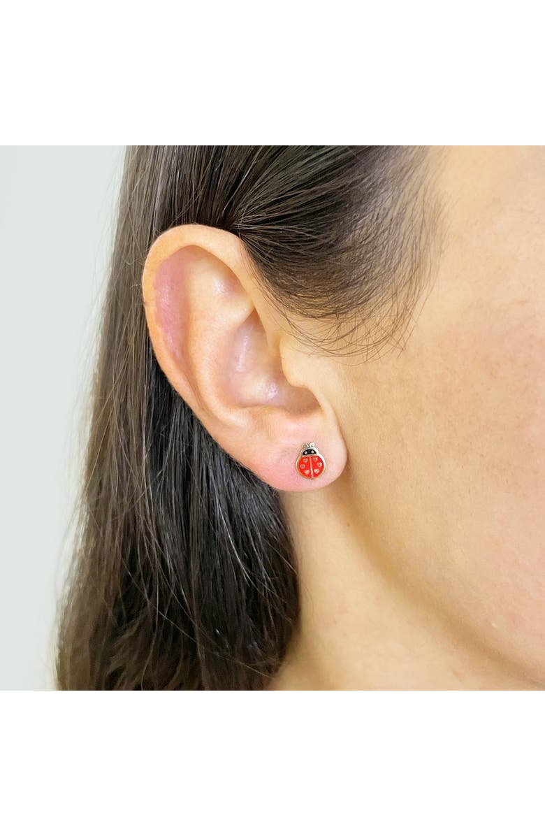 The Lovery Fine Jewelry Ladybug Enamel Stud Earrings, Alternate, color, Red Enamel