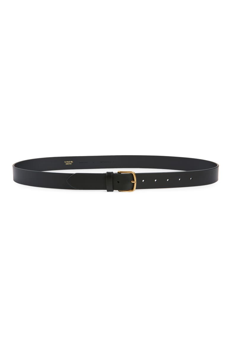 Flat Leather Belt, Main, color, BLACK
