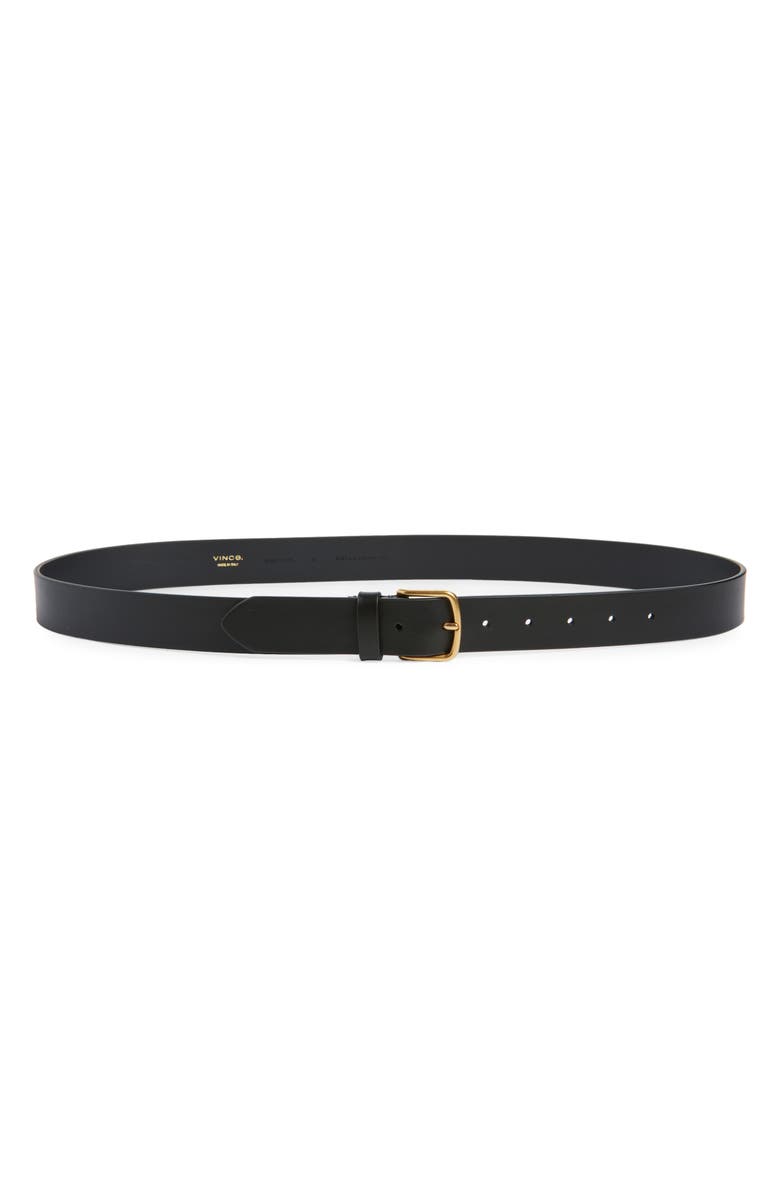 Vince Flat Leather Belt, Main, color, Black