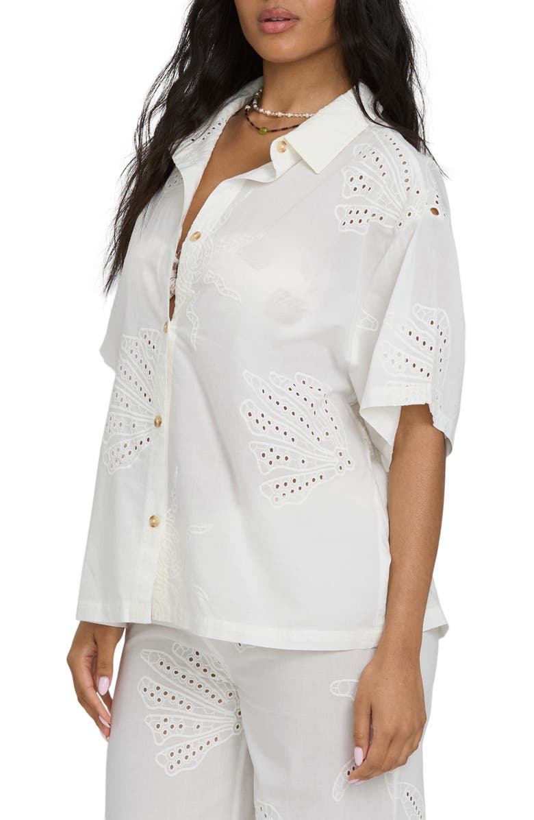 Billabong Beach Livin' Embroidered Eyelet Cover-Up Shirt, Alternate, color, Salt Crystal
