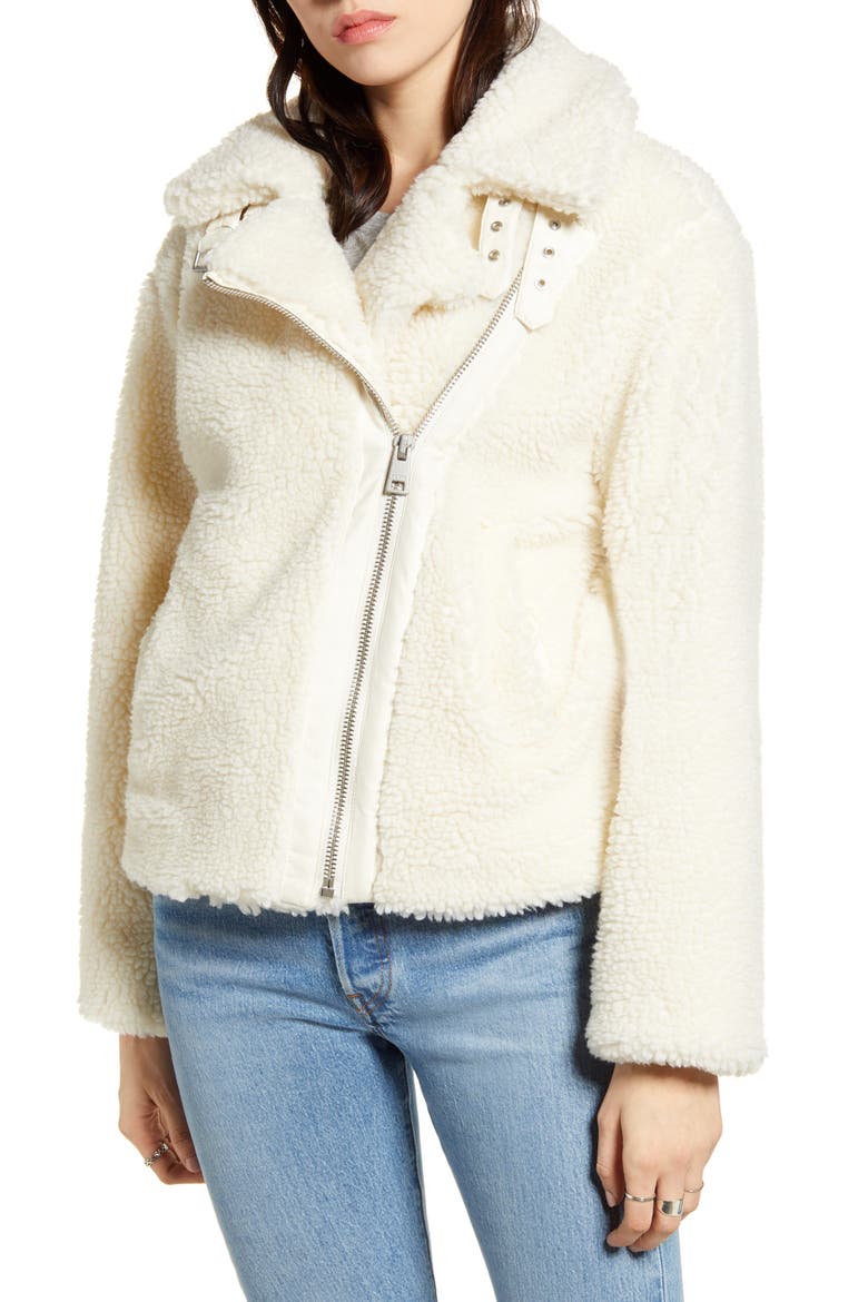 Levi's® Faux Shearling Moto Jacket, Alternate, color, CREAM